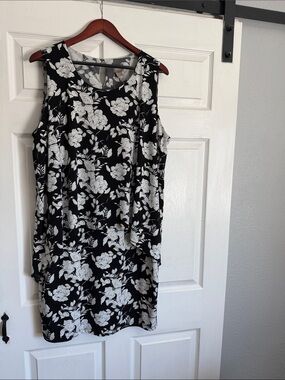 Chico's Black and White Floral Layered Midi Dress